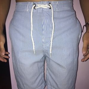 Blue and White Striped Swimsuit